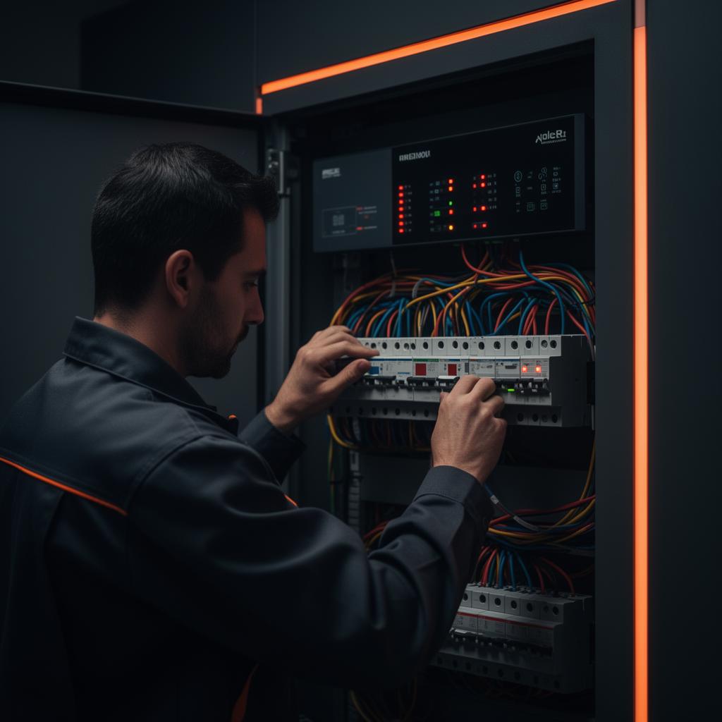 Elektricien aan het werk in industriële installatie